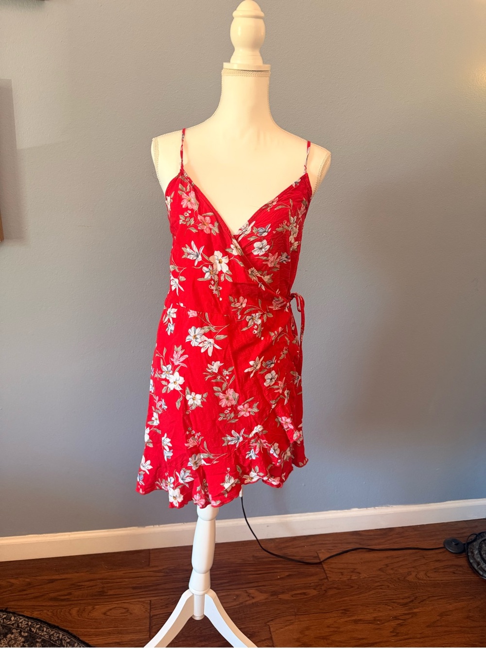 H&M Red Floral Wrap Mini Dress